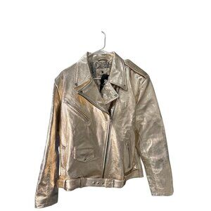 Hides & Cult Gold Metallic Motorcycle Biker Lambskin Leather Jacket Size   NWT